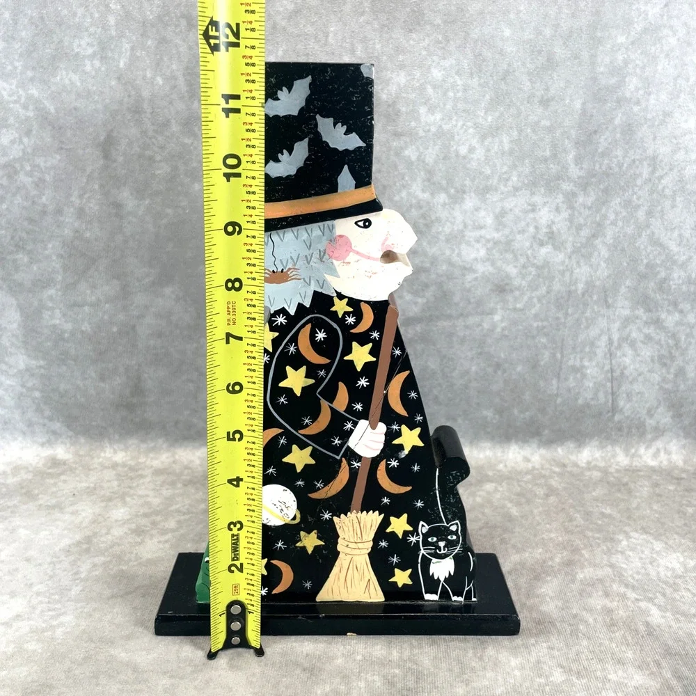 Rare Vtg Pier 1 Halloween Witch Tea Light Candle Holder Hand Painted Wood READ